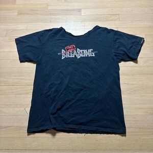 Vintage Y2K Billabong Graphic Tee Navy Blue Distressed Neck Mens L